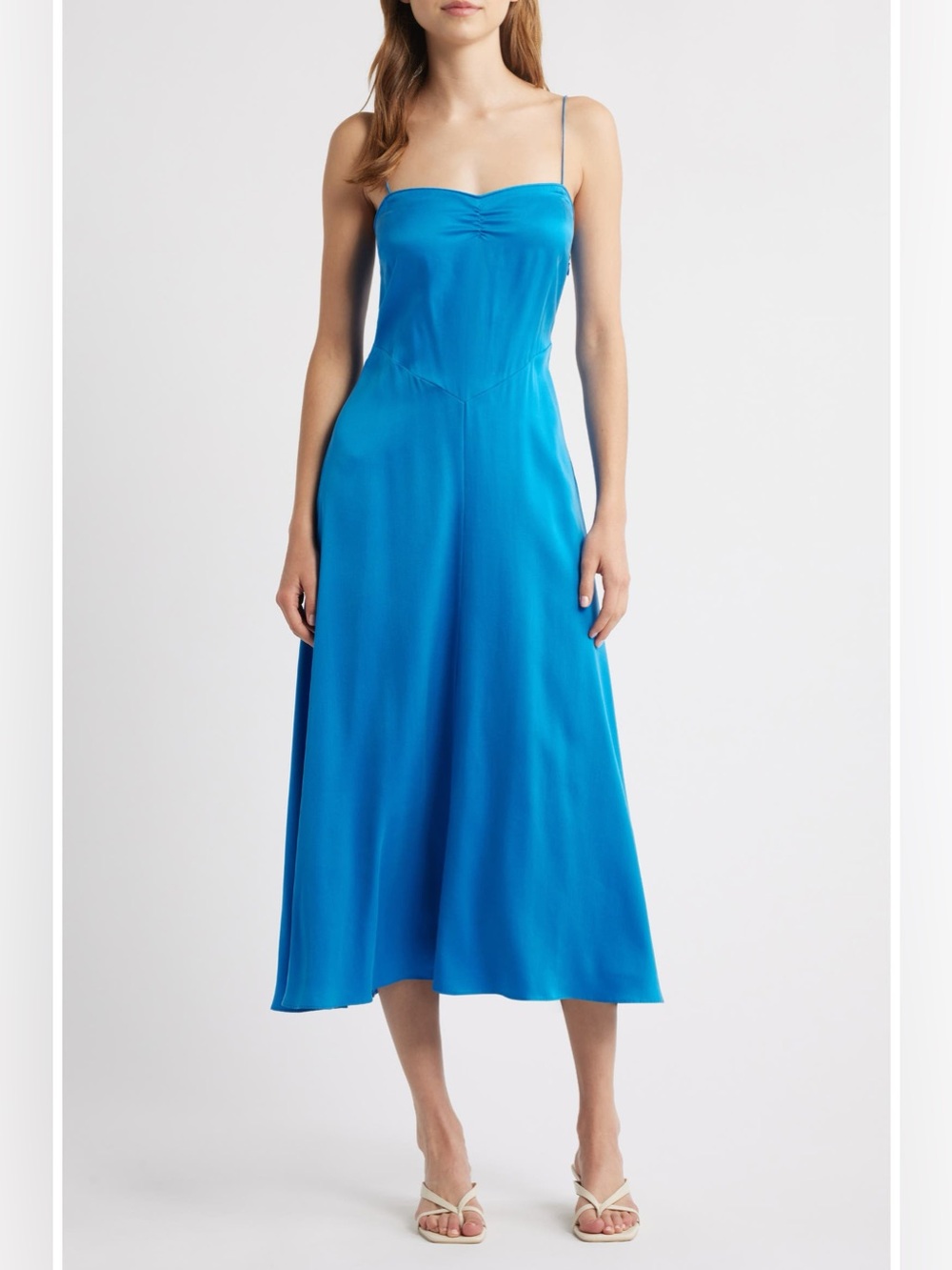 DÔEN Lorraine Silk Satin Midi Dress Blue XL